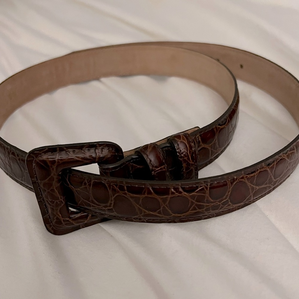 Brooks Brothers Leather Belt Brown Croc Embossed Calfskin Large Womens
